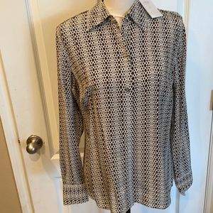 Talbots Brown and Cream/White Blouse.